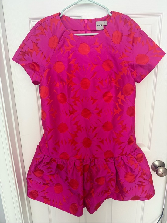 ASOS Dresses & Skirts - ASOS Pink and Red Floral Short Sleeve Ruffle-Hem Dress